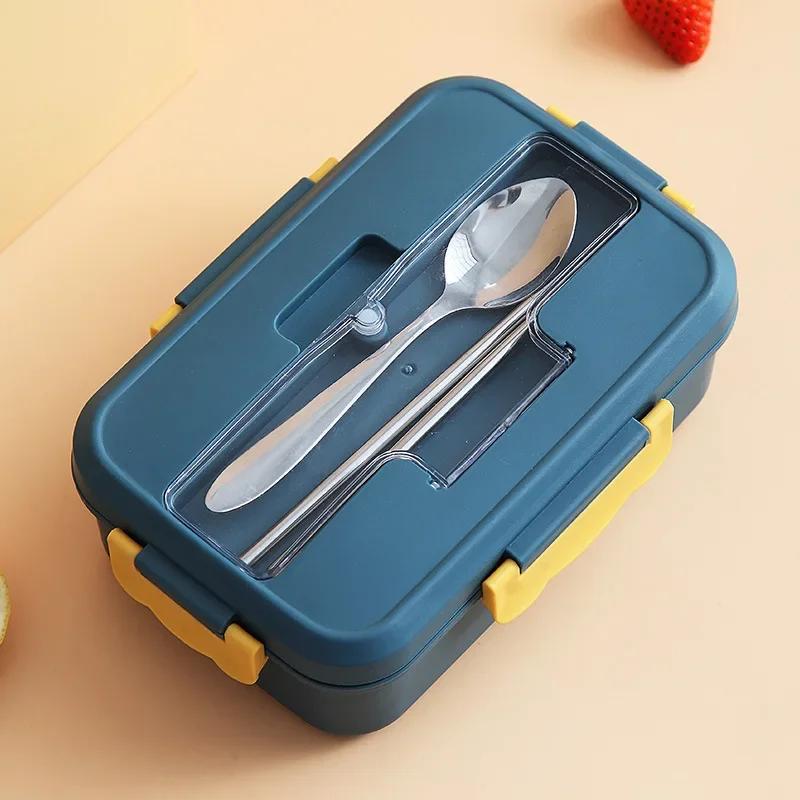 Square Lunch Box with Compartment, Wheat Straw Material, Leak - Proof, Japanese Style for Kids Student Food Container