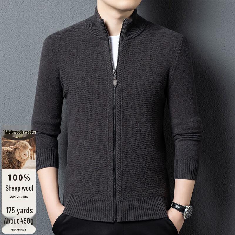 

Men s Half-High Collar 100% Wool Zipper Cardigan Sweater FXT6572 4XL