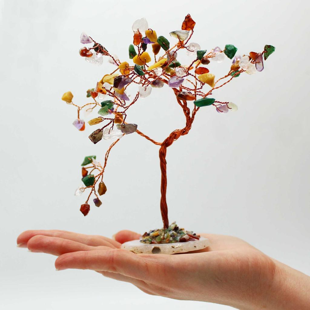 Crystal Tree With Agate Base, 100 Mixed Gemstones