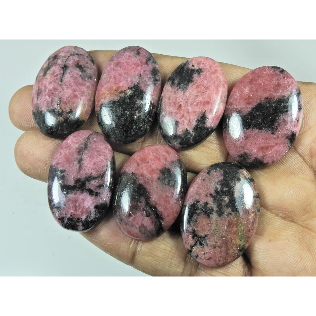 355Cts. Natural Rhodonite Oval Shape Cabochon Loose Gemstone 07 Pcs Lot C-2933