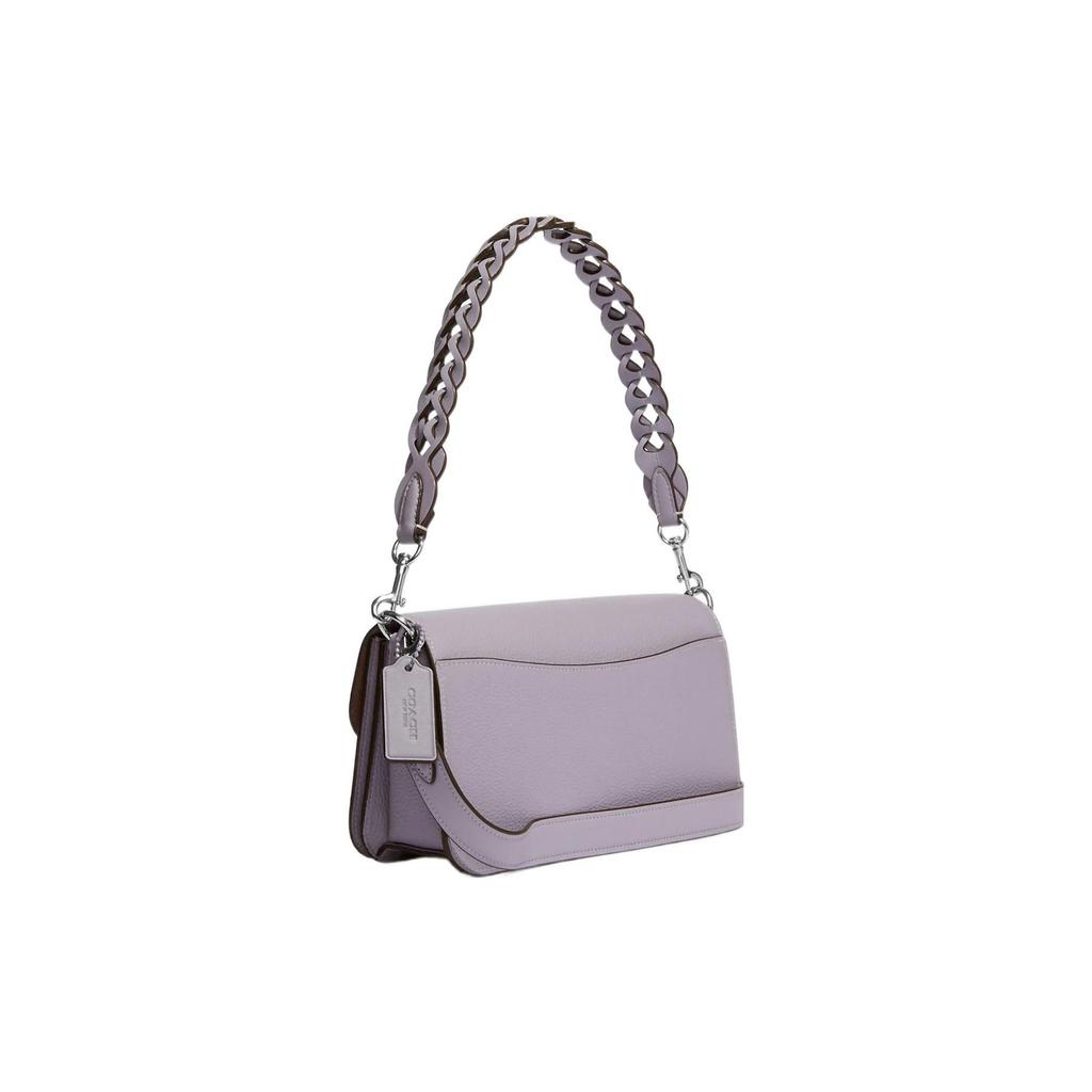 Coach Morgan 27 Solid Color Logo Woven Strap Pebbled Flap Snap Leather Baguette Handbag Women Handbag Purple CJ619-SVM4