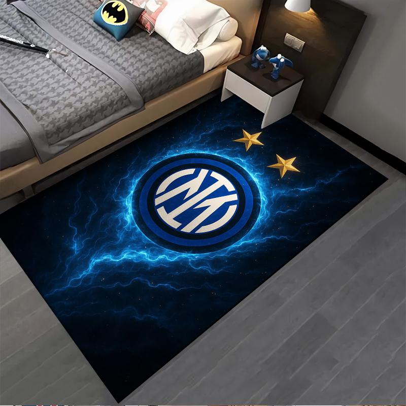"Blue Electric Pattern Carpet with Gold Stars and Inter Logo Design" Suitable for Use As an Anti-slip for Living Room Bedroom Sofas