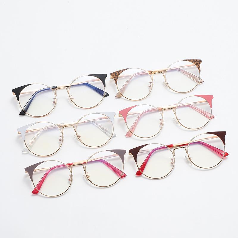 95588 Round Frame Fashionable Anti-Blue Light Unisex Glasses Frame, European And American Metal Spring Foot Flat Glasses