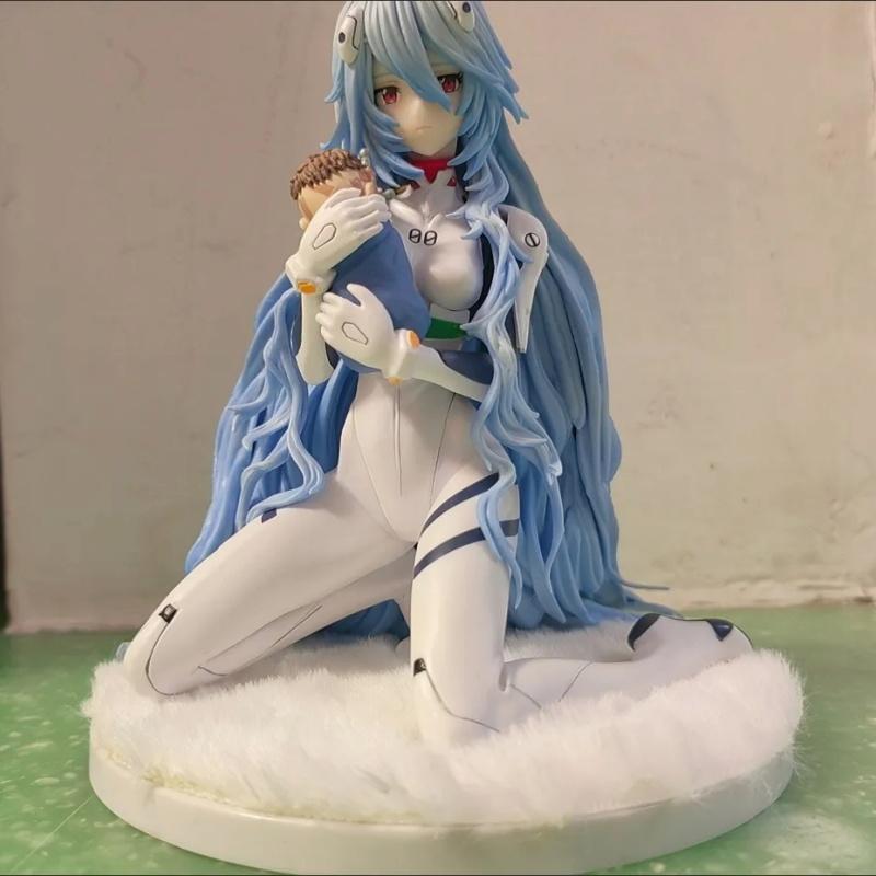 Neuer Eingang Ayanami Rei kniend PVC 15cm Modell Statue Anime Figur Actionfigur Eva Lange Haare Schreibtischornament Dekorieren Geschenk