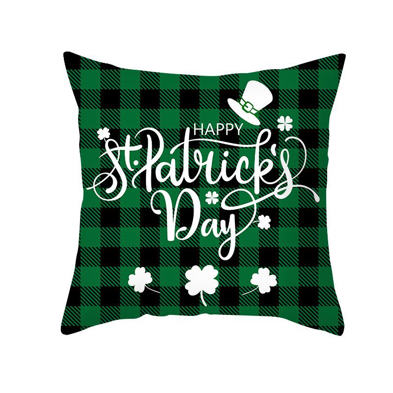 St. Patrick's Day Pillow Cover Green Cartoon Letters Four-leaf Clover Sofa Cushion Cover National Day Cushion