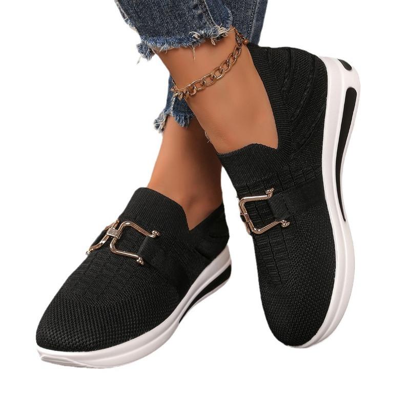 Thick-soled fly-woven soft-soled single shoes women's one-pedal knitted breathable women's board shoes