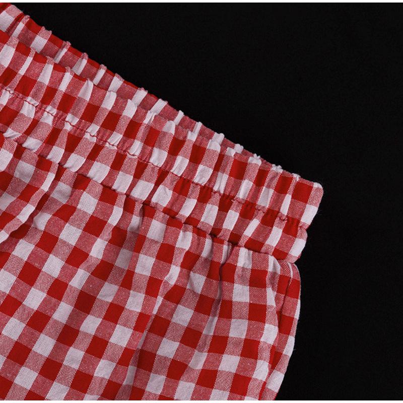 Plaid Shirt Pants Sets Women Peter Pan Collar Lace Up Long Sleeve Shirts Wide Leg Trousers 2 Pieces Suits Female Casual Outfits