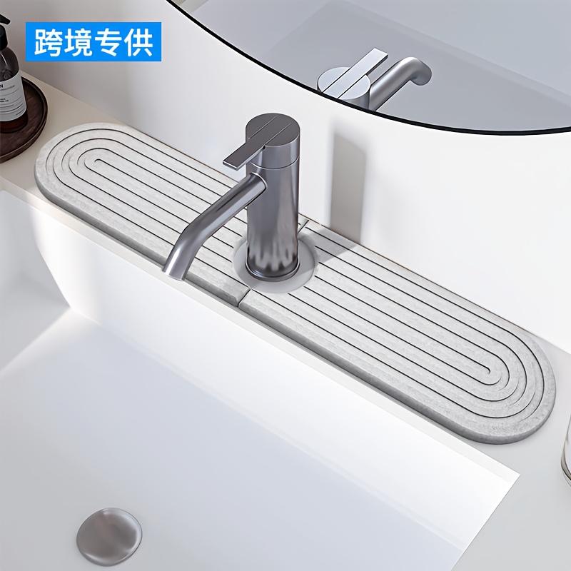 Washbasin Faucet Drying Mat/Oval Carving 15.5" Diatomaceous Earth Quick-Dry Kitchen Sink Mat/Super Absorbent, Moisture-Resistant