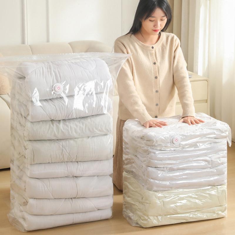 Compression Storage Bag Reusable Space Saver Bag for Clothes Quilt Storage Bag Wardrobe Transparent Large Travel Packing Bag