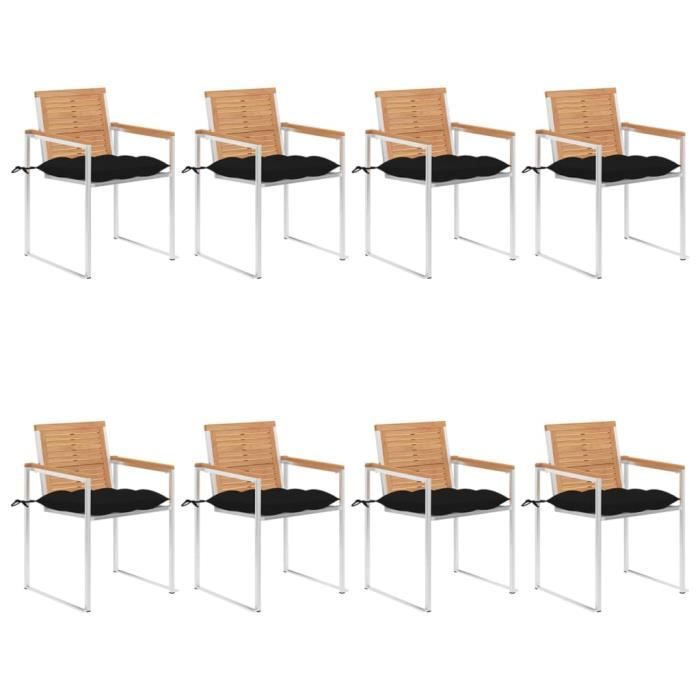 Garden Chairs 8 Pcs with Cushions, vidaXL Solid Teak Wood