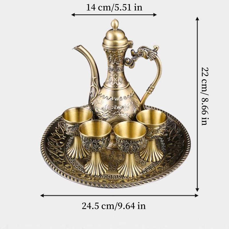 European Wine Set, Alloy Home Wine Pot Wine Glass Set, Golden Vintage Wine Glass, Wine Pot Home Living Room Decoration,24cm,1Set