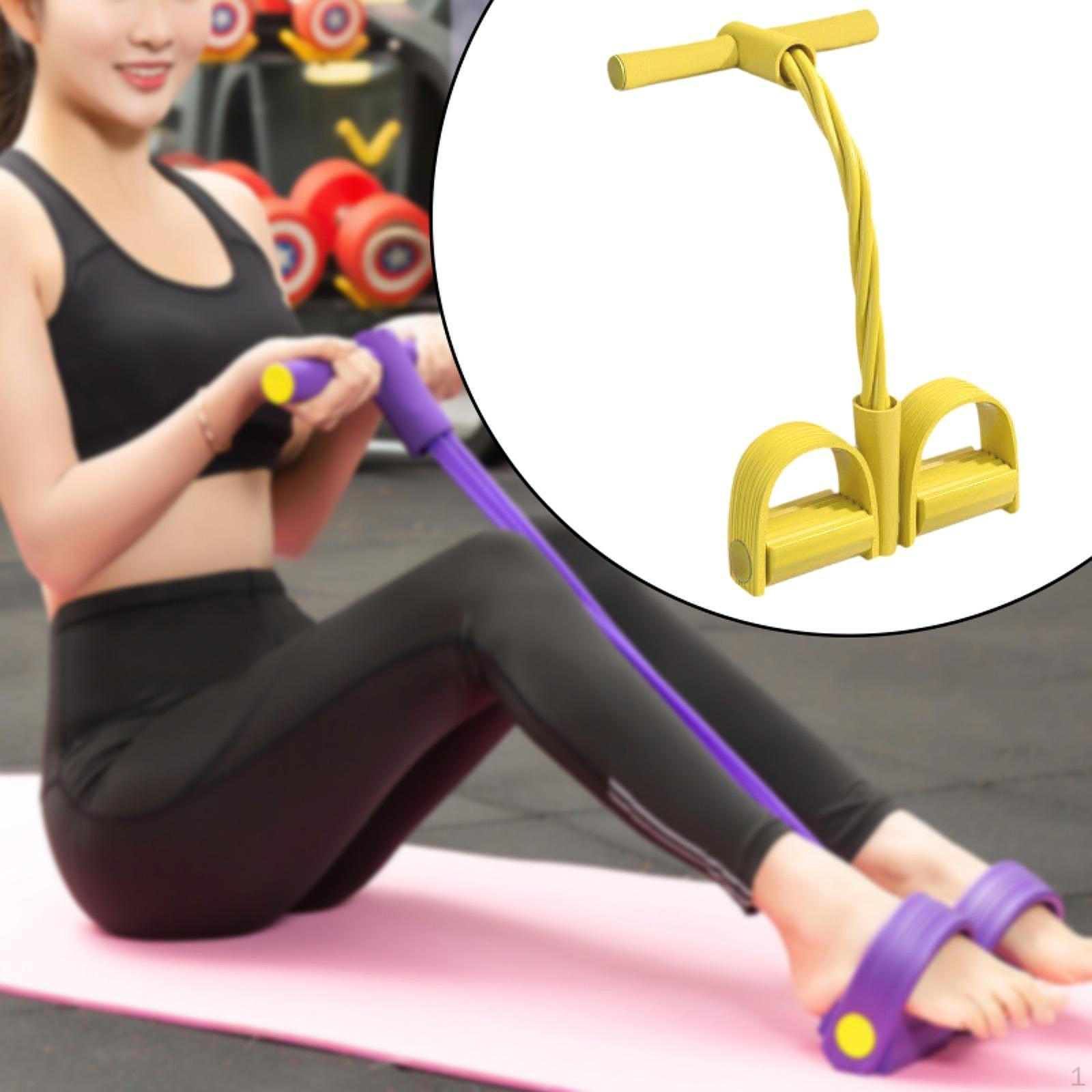 

4-трубный педальный эспандер для сопротивления, эластичный шнур для подтягиваний, натяжение для дома, тренажерного зала, рук, живота, ног жёлтый