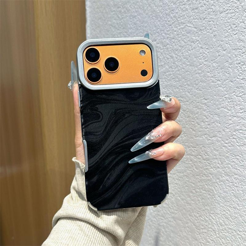 Electroplated skin water ripple mobile phone case, suitable for iPhone17Pro mobile phone case, Apple 16Pro leather 15Pro. iPhone17 чёрный