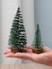 2pcs Mini Green Christmas Tree Decoration,Snow-Covered Artificial Pine Trees with Wooden Base,Tabletop Xmas Trees for Home Decor