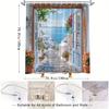 Tenda Doccia Isole Greche - Edifici Bianchi, Mare Azzurro e Fiori, Scena Mediterranea Vivace, Resistente all'Acqua