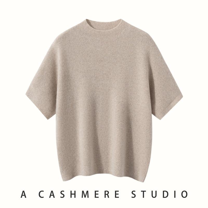 Women's Casual Half-High Collar Knit Cashmere Sweater Vest - Simple, Versatile, Comfortable Pullover, Short Sleeve