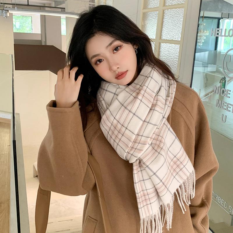 New plaid scarf girls autumn and winter imitation cashmere Korean version versatile student scarf gentle elegant fashion shawl