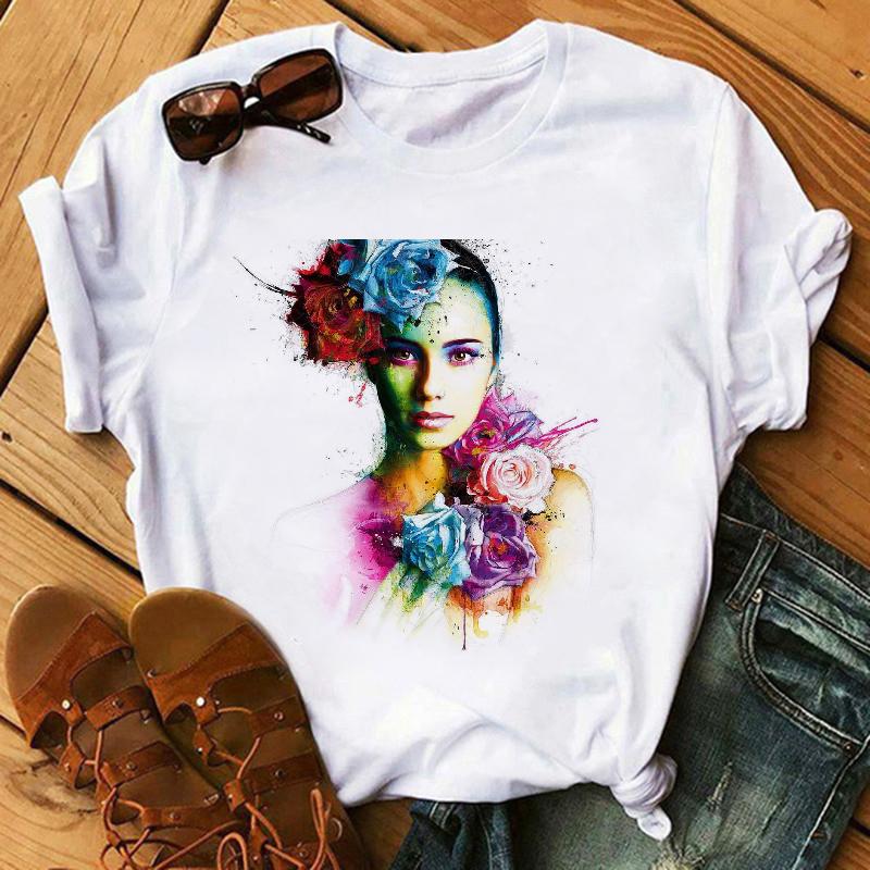 Watercolor Elephant Animal Print T-Shirt Female Harajuku Graphic T-Shirt Dog Lovers Funny T-Shirt Female T-Shirt