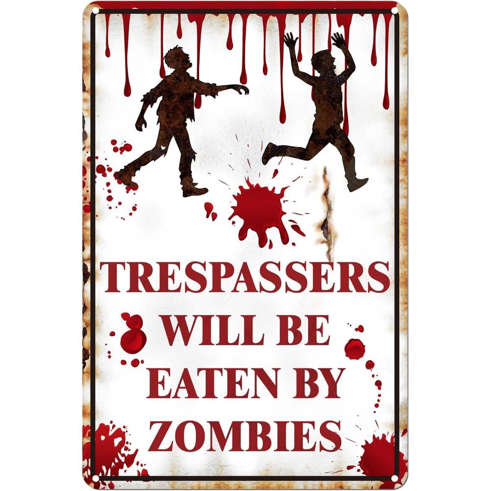 

1 Pcs Halloween Decoration Halloween Sign Retro Chic Funny Metal Tin Signs No Trespassing We Are Tired of Hiding The Bodies 20x30cm（7.8x11.8inch）