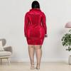Plus Size Womens Velvet Dress With Faux Fur Collar Embellished Sequins Streetwear Long Sleeve Short Skirt Fashion