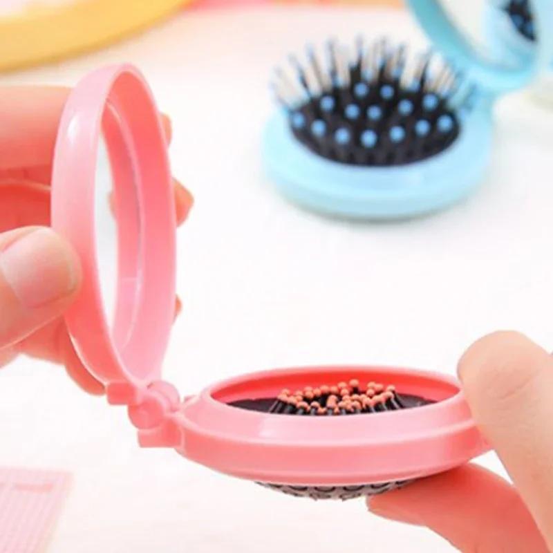 1 Pcs Small Size Hair Comb with Folding Mirror Traveling Portable Massage Folding Comb Women Girl Hair Brush Styling Tools