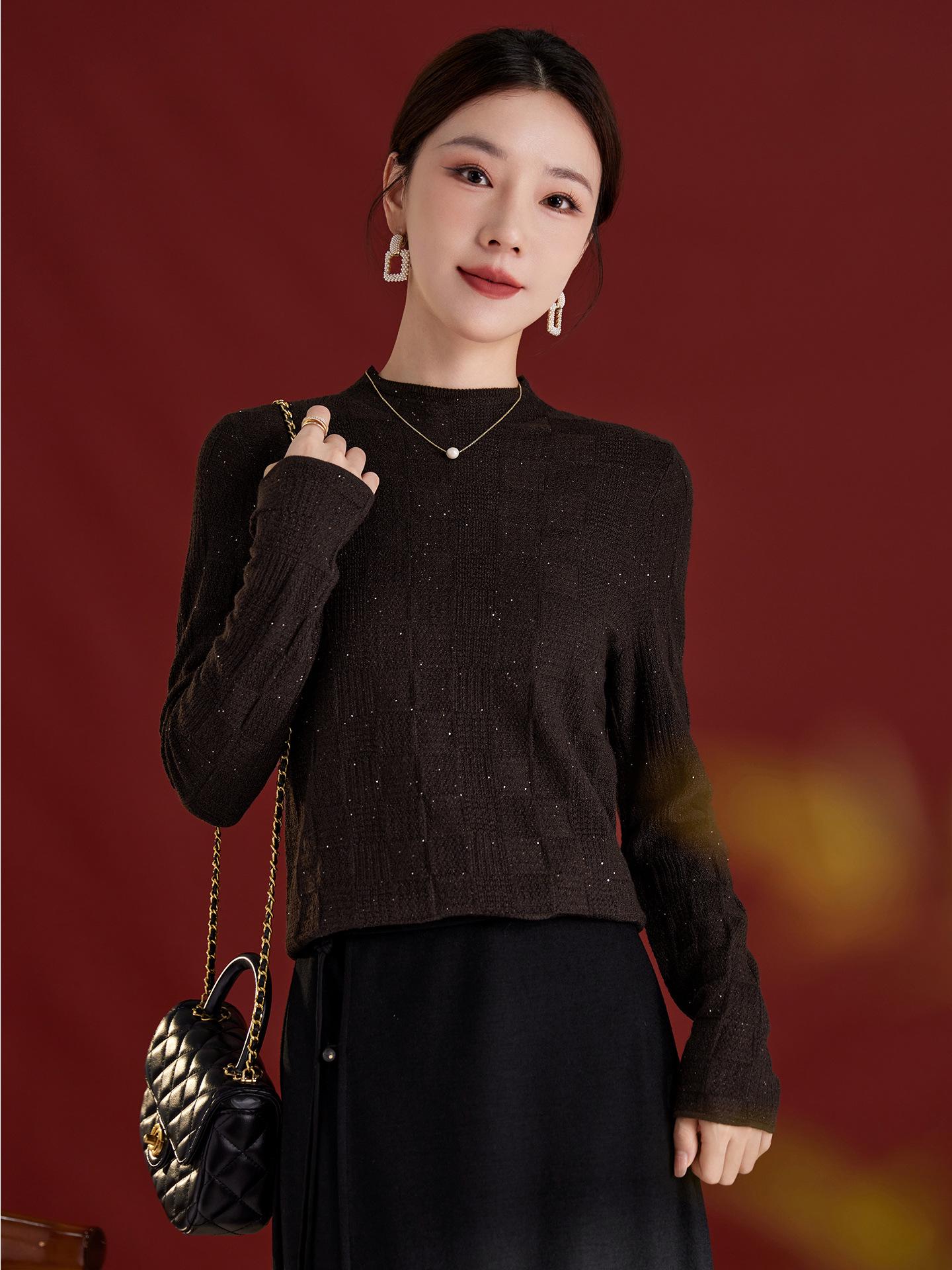 

2025 Autumn Women s Wool & Mulberry Silk Slim-Fit Round Neck Innerwear XL