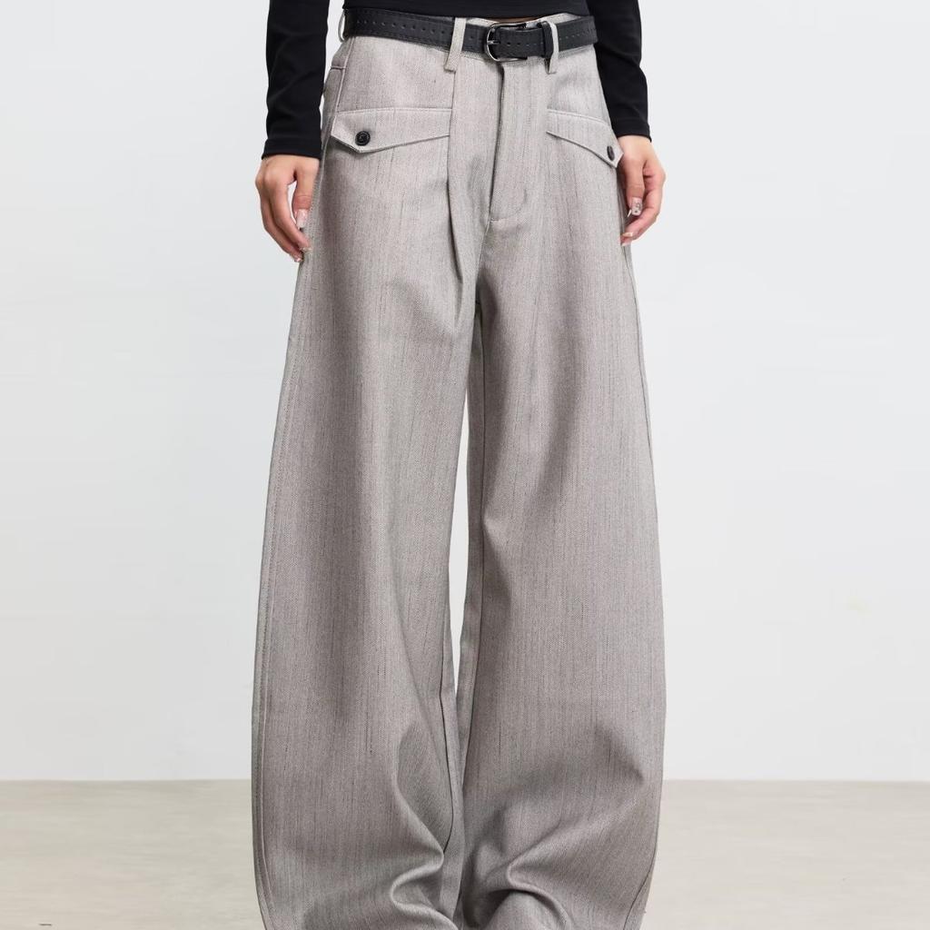 Retro front plug design button pants men's wide-leg casual loose old money style fashion new trousers