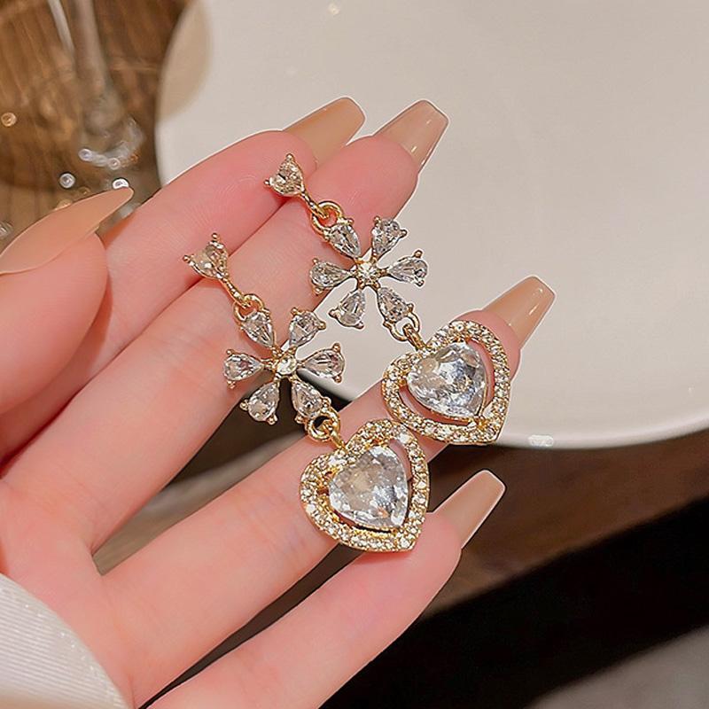 Fashion Flower Love Earrings for Women Korean Style Drop Zircon Stud Earrings Classic Cross Earring Elegant Jewelry Wedding Party Gifts Jewelry