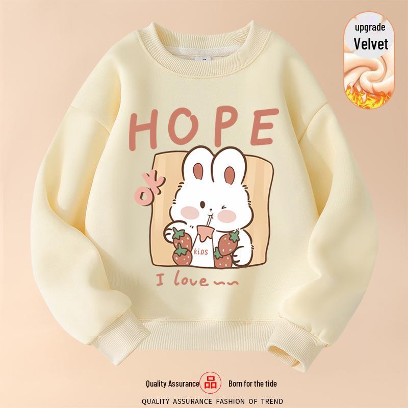 

Girls Fleece-Lined Spring Hoodie 2026 – Warm, Thickened Pullover for Medium & Large Kids, Round Neck, Printed Top. 160 cm
