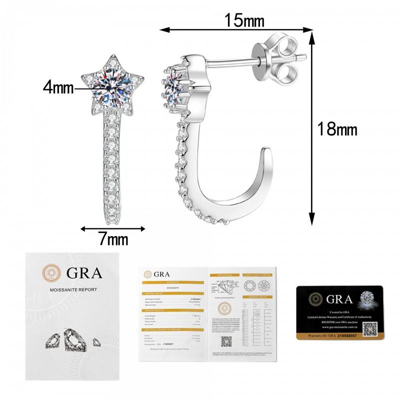 Sterling Star Stud Earrings With Moissanite CZ Pave Delicate U-Shaped Five-Point Women Office Chic Daily