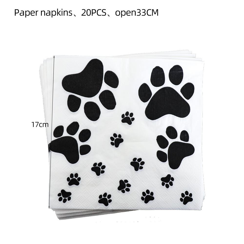 Foreign Trade Black Dog Paw Party Supplies Birthday Disposable Knives, Forks And Spoons Tableware Paper Towels Paper Cups Dinner Plate Pennant