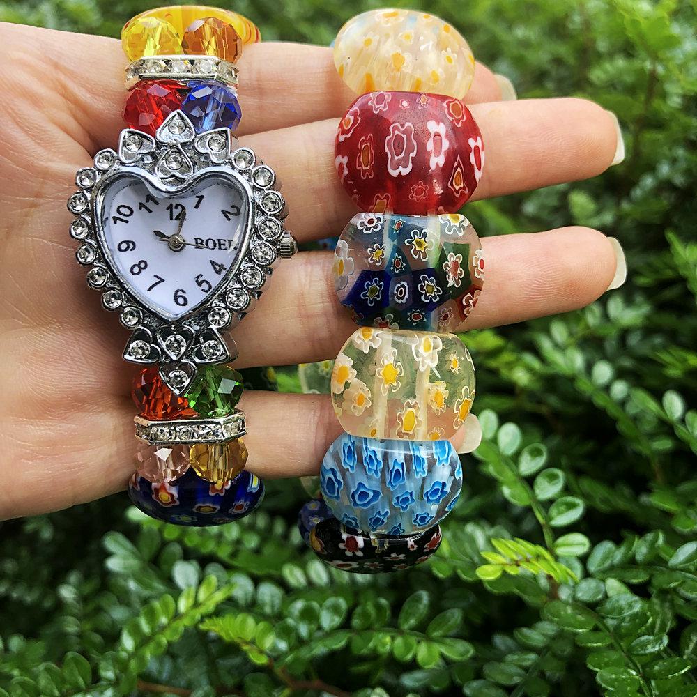 Braccialetto Fiore in Vetro Millefiori Colorato - Gioiello Statement di Grandi Dimensioni