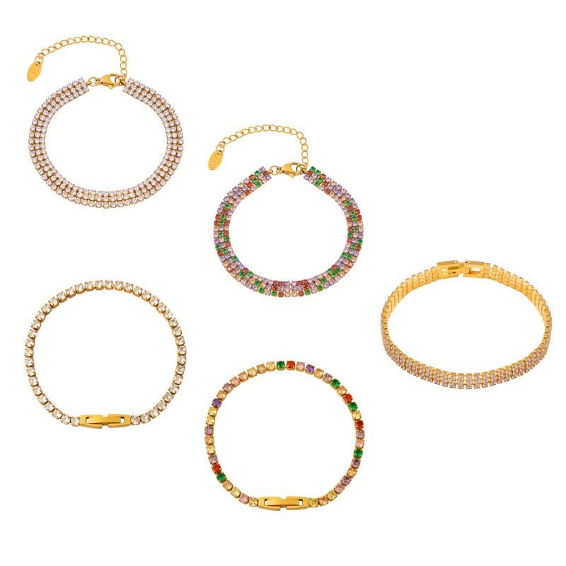 Elegant French-Inspired Tennis Bracelet With Full CZ Stone Setting Geometric Design Titanium Steel 18K Gold Plated Women