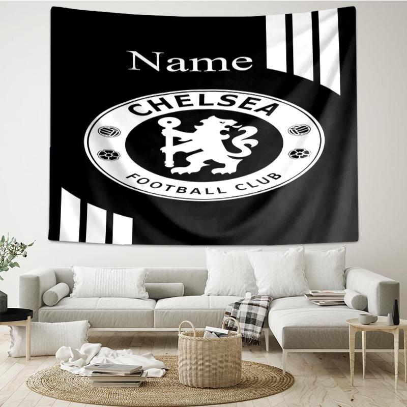 Custom Name Chelsea Football Club Print Tapestry, Backdrop, Easy Setup, Ideal for Bedroom, Office & Living Room, with Aesthetic Wall Hanging Decor.