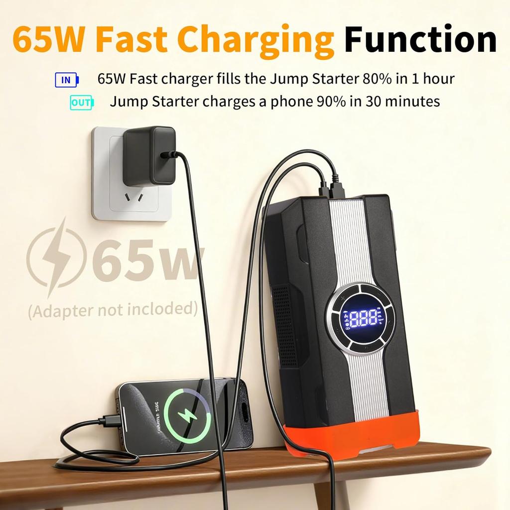 Portable 1000A Jump Starter with Air Compressor, 12V Car Battery Jumper, 150PSI Inflator & LED Light (MOBE-C01)