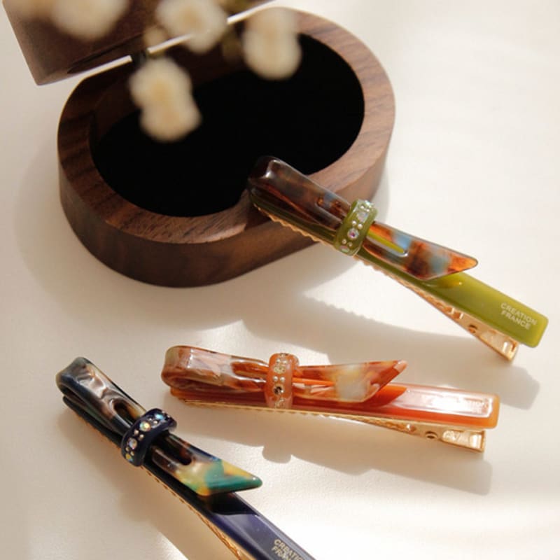 

J.Lauren French Single Ribbon Cubic Hair Pin H01234 Marble Brown