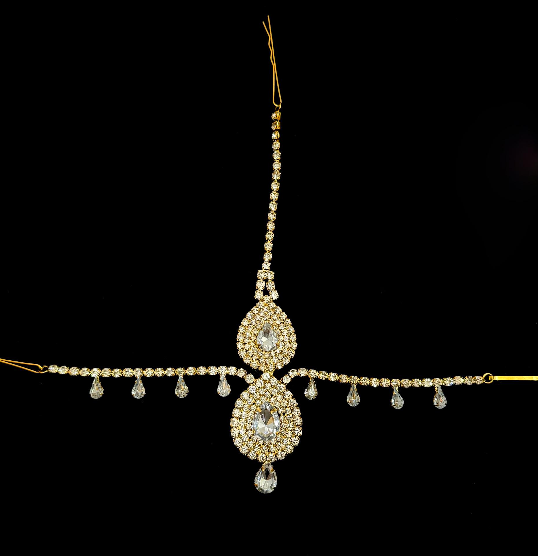 Bridal Zirconia Hair Chain with Diamond Pendant - European/American Crystal Headwear