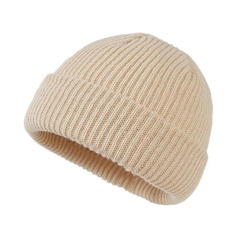 

[Weuiean] knit hat beanie men s ladies hat Shallow beanie hat knit cap Cold protection warm turn back Plain color unisex for children GPX-09 (beige)