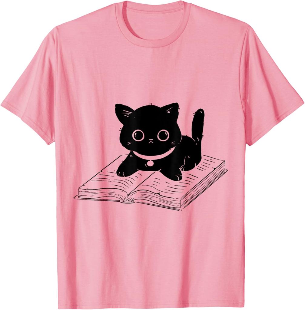 This Soft Shortsleeved Tshirt Features A Cute Black Cat Reading A Book Design and Is Perfect for Everyday WearSummer Streetwear