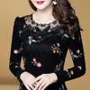 Autumn and Winter Lace Shirt Women's Bottoming Shirt Long-sleeved Warmth Round Neck Floral Embroidery Western Style Shirt