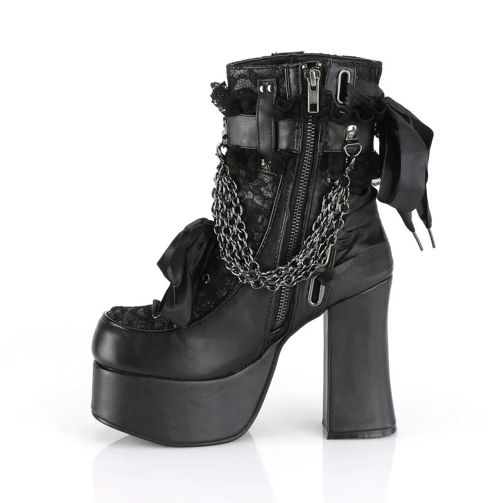 Fashion Bowknot Ankle Boots Women Gothic Vintage Round Parker Square Heel Platform Flat Boots Punk Ladies Party Shoes