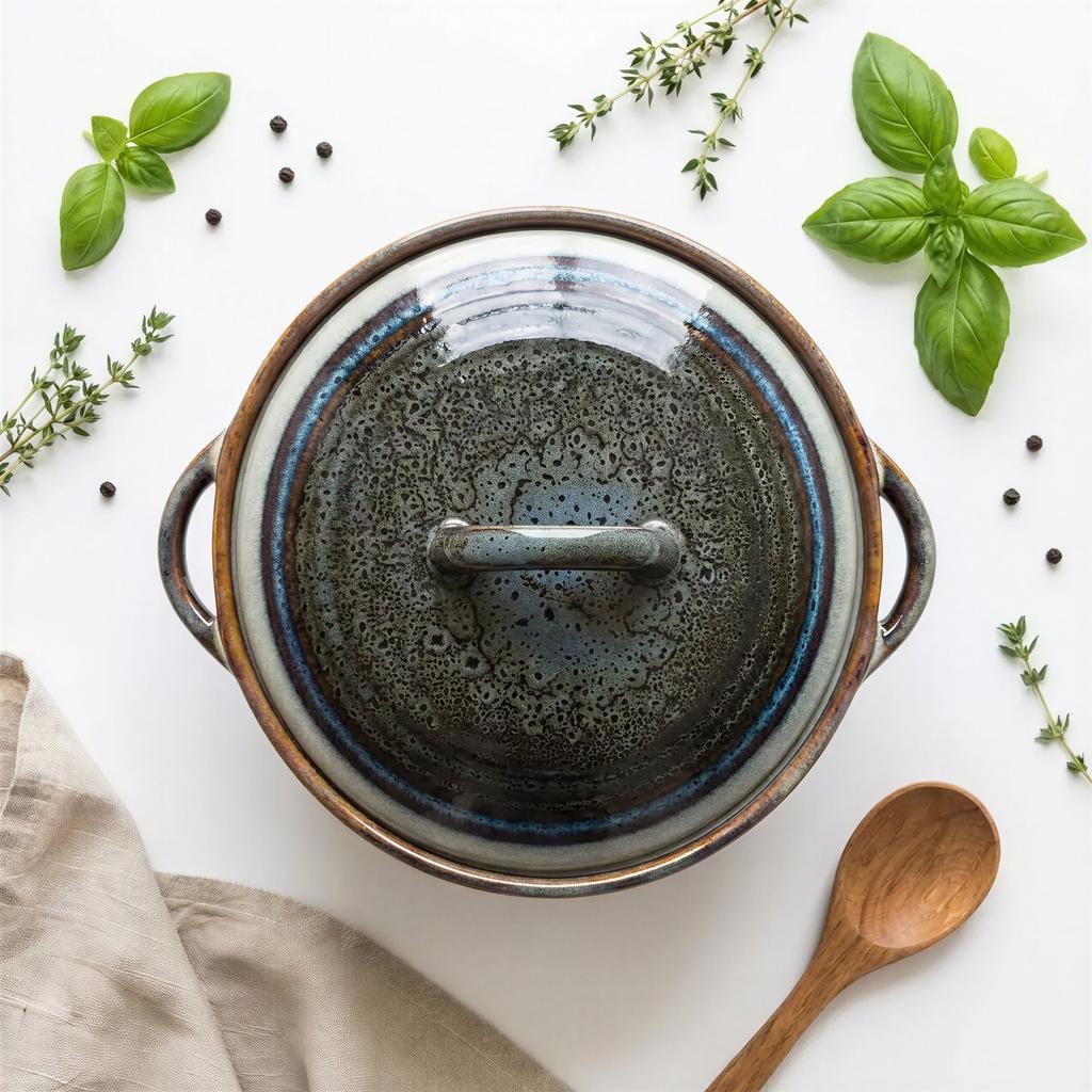 2L POT, HEAT-RESISTANT DISH WITH LID, BREAD 23 Cm, CERAMIC VASE
