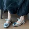 Modische flache Schuhe für Damen 2025 Frühling Sommer Neu Flacher Ausschnitt Gerader Schnallenriemen Pumps Grob Absatz Schleife Mary Jane Schuh Damen