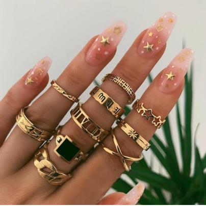 

15pcs/set Bohemian Gold Virgin Mary Heart Flower Kunckle Midi Ring Set for Women Crystal Geometric Jewelry Anillo 7056