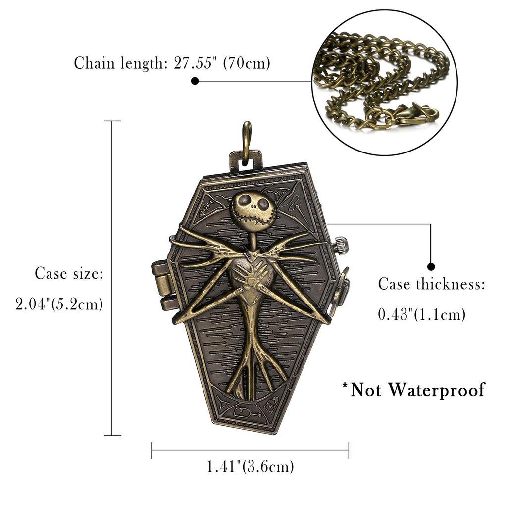 JEWELRYWE Skull Skull Pocket Watch Antique Lock Pocket Watch Pendant Necklace Clock Birthday Anniversary Christmas Present Bronze Cosplay Halloween