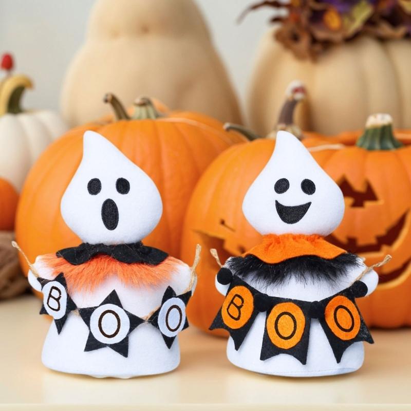 Cartoon White Ghostly Doll Plush Fabric Stuffing Animal Ornament Decors For Halloween Christmas Shelf Car Display