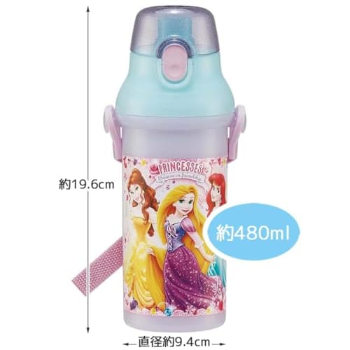 Skater Disney Princess Water Bottle, 24 Oz (480ml), Kids', Antibacterial Plastic, Child-Friendly, Lightweight, Made In Japan, PSB5SANAG-A