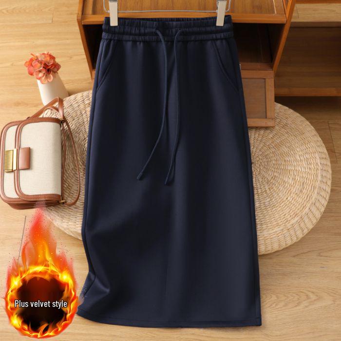 Damen Retro Samt Spalt-Schirmrock – Mittellang, Verdickt und Lockerer Schnitt für Herbst/Winter