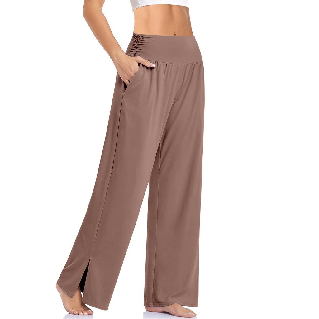 Women's Fashion Loose Sport Solid Yoga Elasticity Wide Leg Pants With Pockets