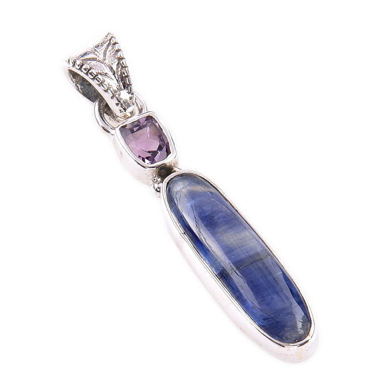 Natürlicher Kyanit, Rosa Amethyst 925 Sterlingsilber Massiv Geschenk Anhänger 1.50" i0A47